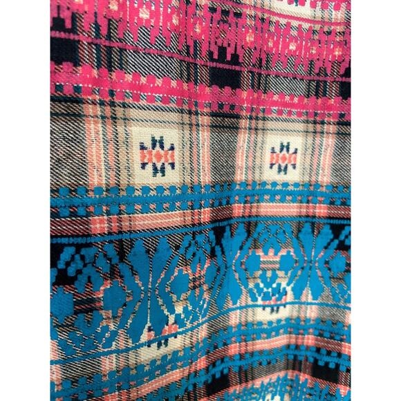 Roller Rabbit Brown Pockets Flannel Top Shirt Aztec Plaid Batik IKAT XS - Picture 8 of 12